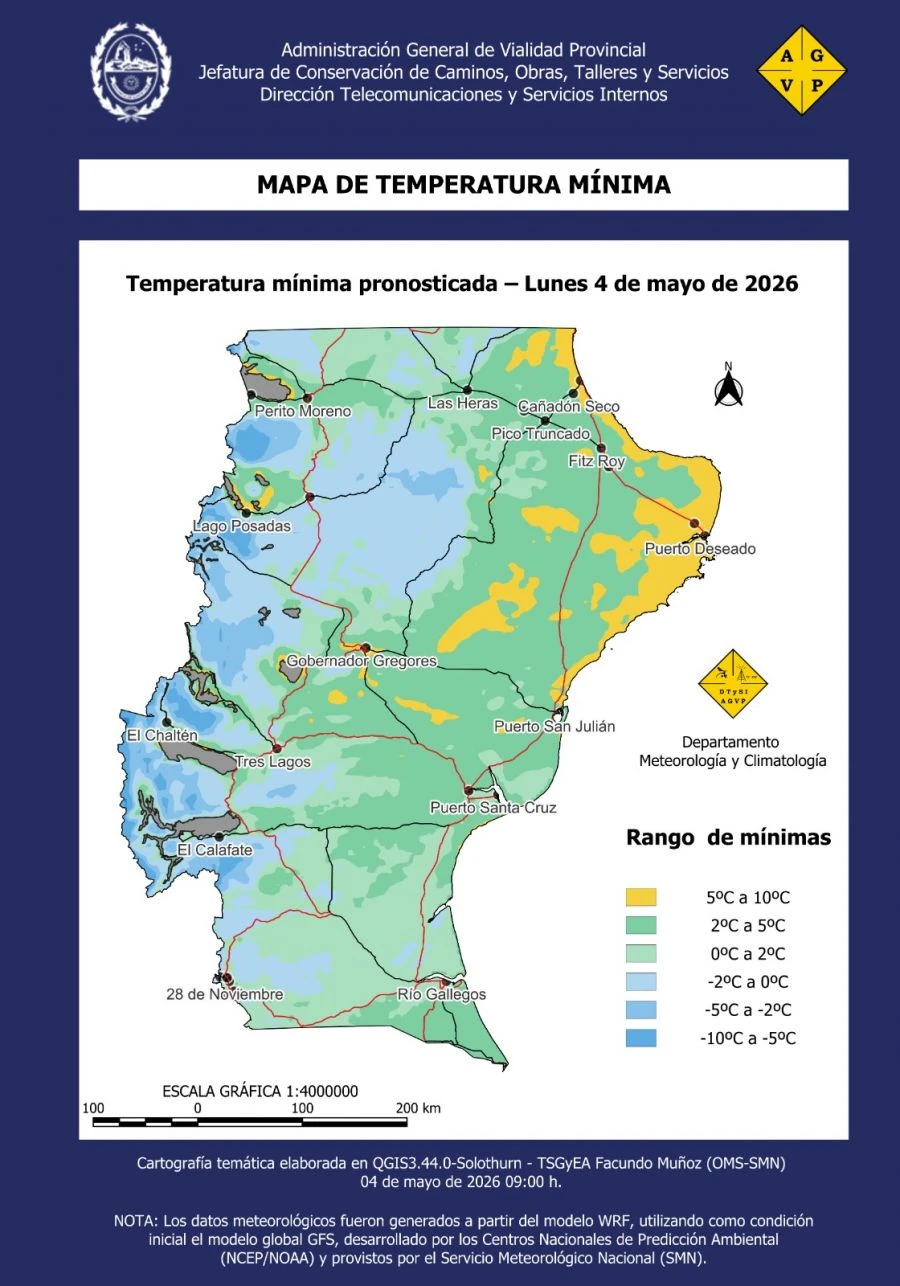 Alertan por escarcha y niebla en rutas santacruceñas
