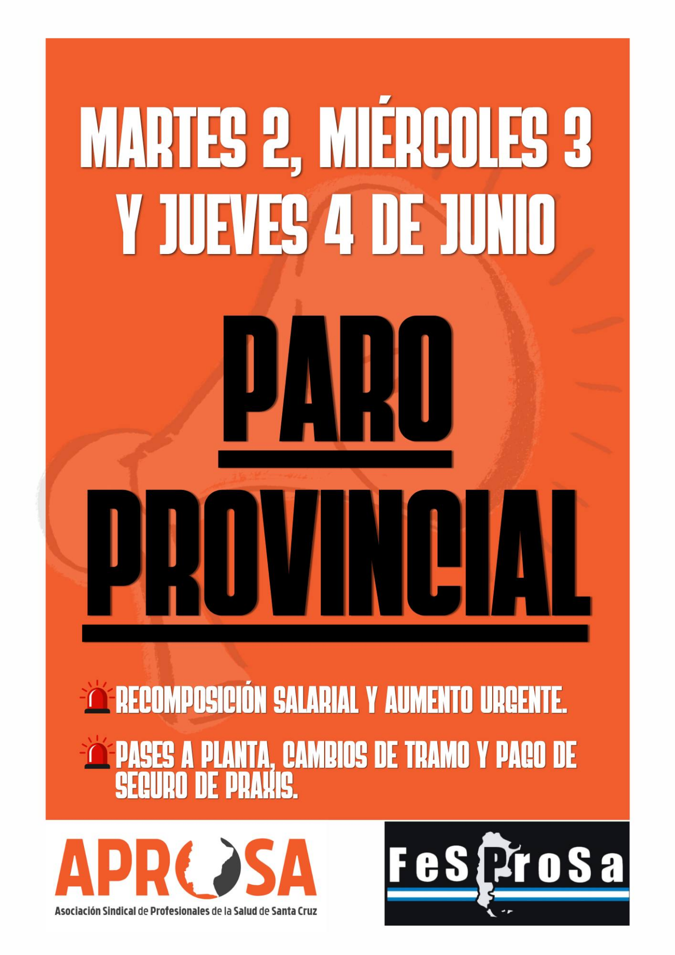 APROSA Paro provincial de salud en Santa Cruz: trabajadores realizarán una medida de fuerza por 72 h