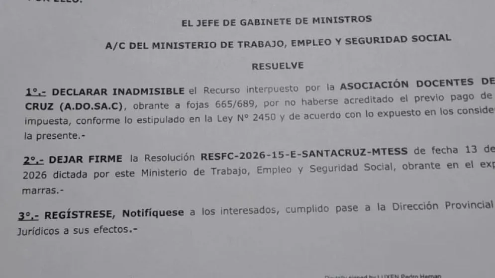 Sanción El Gobierno dejó firme una multa de 126 millones de pesos contra ADOSAC