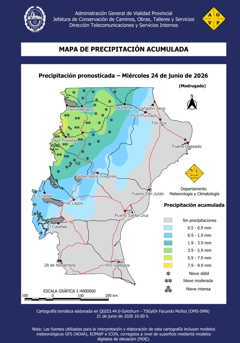 Anuncian nieve, lluvias y un marcado descenso térmico en Santa Cruz