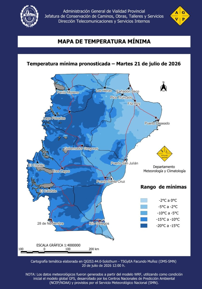 Santa Cruz enfrentará el evento de frío más intenso del año con nevadas abundantes y heladas severas